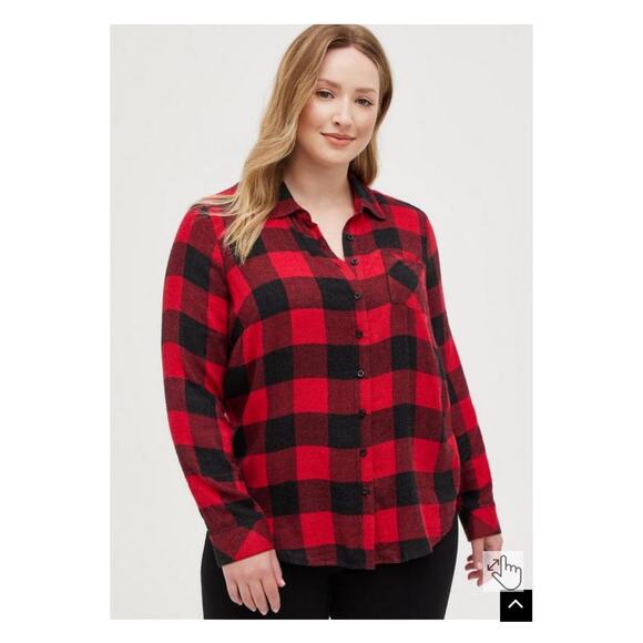 Torrid Red Plaid Brushed Rayon&Acrylic Button Up Shirt Sz.3 NWT - Picture 2 of 14